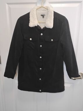 Fashion Nova Woman's Sherpa Lined Dark Navy Corduroy Coat Size M